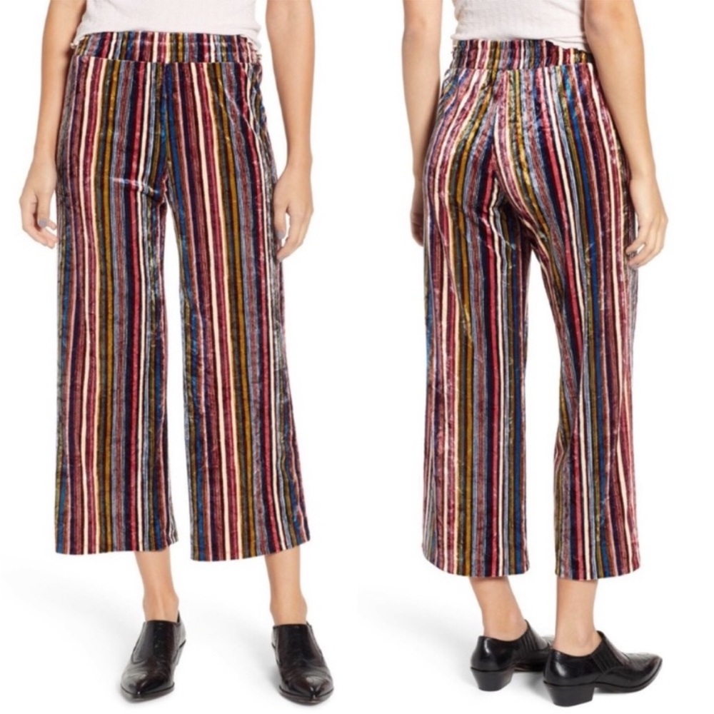 Multicolor Striped Velvet Cropped Pants